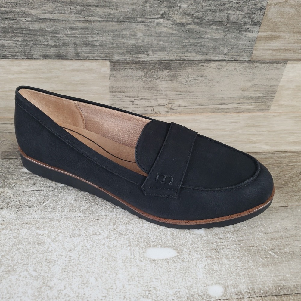 Lifestride Zee Womens Flat Loafers Sz 9 W Black Suede Comfort Slip On Round Toe